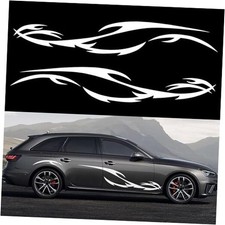 2Pcs 82'' Wave Flame Graphics Stickers Car Body Side Decals Racing White