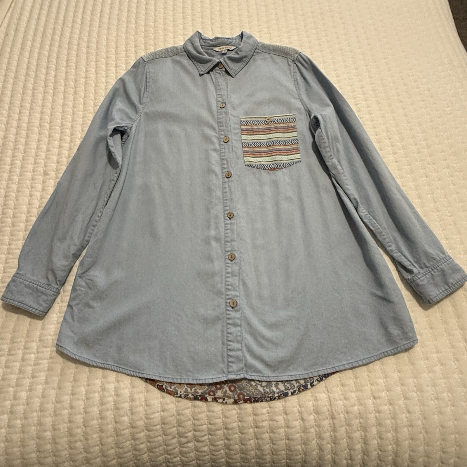 John Mark Blue Chambray With Boho Pattern Floral … - image 12