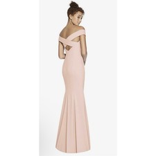 NWT! 3012 Dessy Off-the-Shoulder Criss Cross Back Trumpet Gown Cameo 2