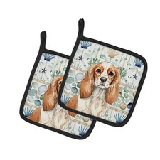 Caroline's Treasures Blenheim Cavalier Spaniel Coastal Sea Glass Pair Potholders