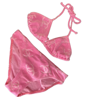CHANEL シャネル ココマーク ビキニ 水着 ピンク 34 正規品 Vintage CHANEL Pink Velour Bikini Size 40 1996 Rare Swimwear