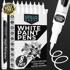 White Paint Pen (8-Pack) Extra Fine 0.7Mm | White Paint Markers for Metal, Fabri