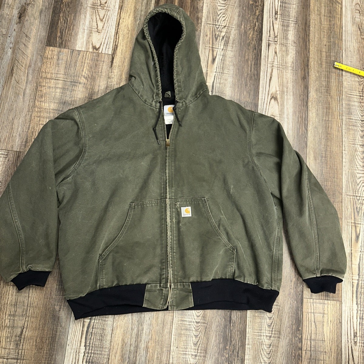 VTG Carhartt J131 BLK Black Green Duck Canvas Jacket Large 3XL USA