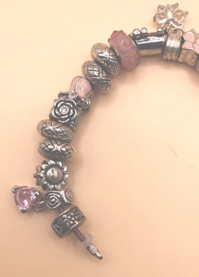 Charms Armband Rosa versilbert / Murano Glas 23 Beads Unikat 🎀 - Bild 3 von 4