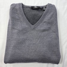 Calvin Klein Men's V-Neck Sweater 100 Extra Fine Merino Wool, Gray, Large