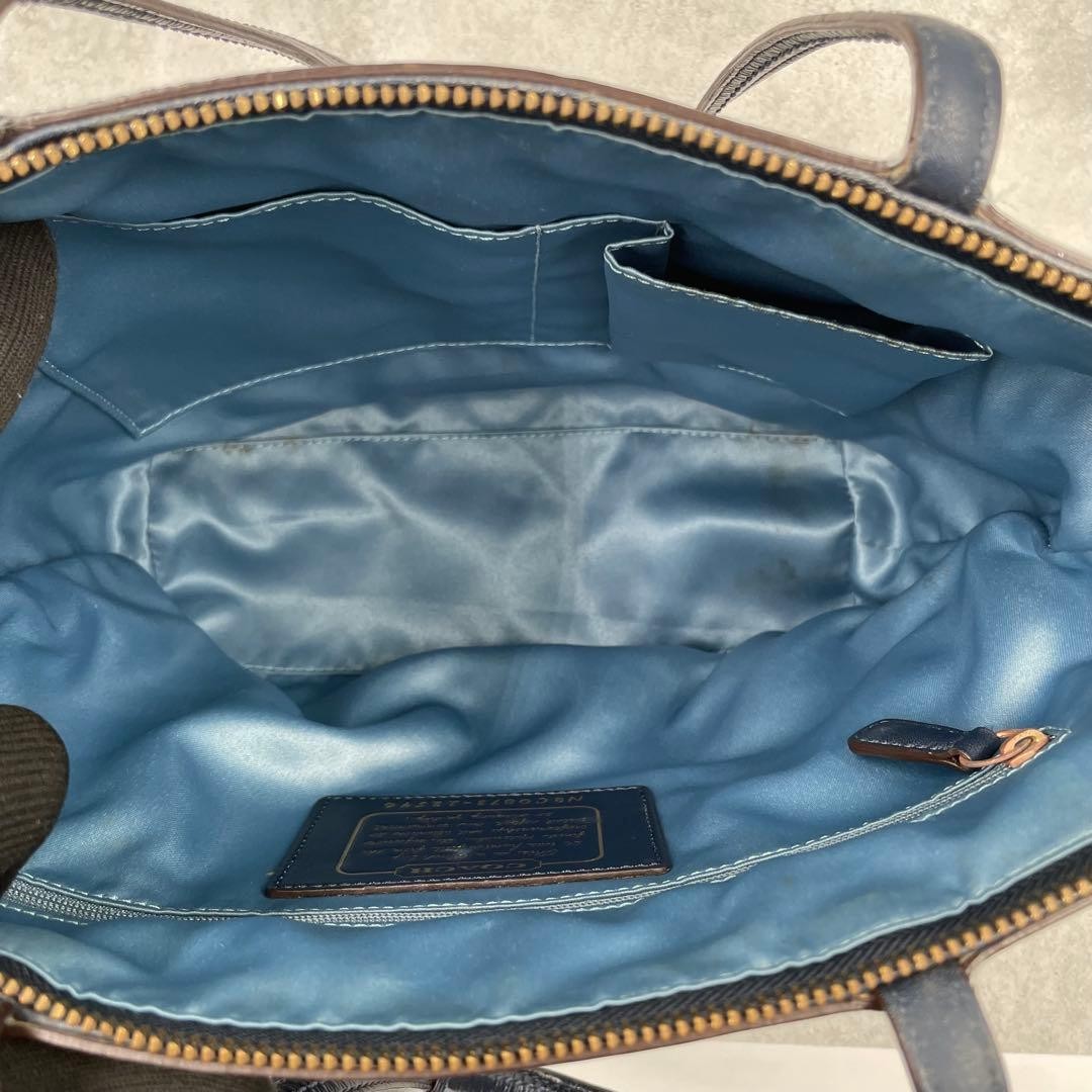 Coach Tote Bag Navy Denim Leather Vintage Y2K Signatu… - Gem
