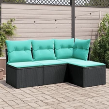 Garden Sofa Set Black and Blue PE Rattan, Powder-coated Steel