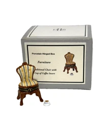 PHB Porcelain Hinged Box Traditional Chair With Cup Coffee Trinket 44830 ~ New