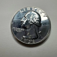 1958 25C 90% Silver Gem BU Proof Washington Quarter