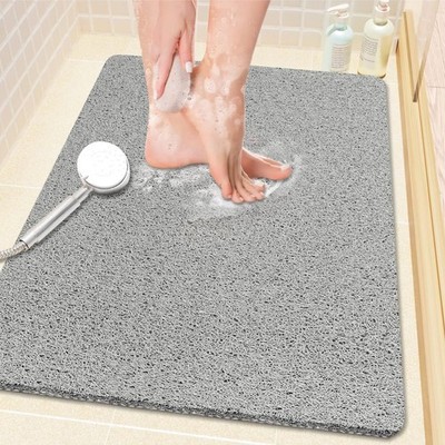 PVC Shower Mat Non-Slip 24x16 inch Soft Tub Mat with Drain Grey