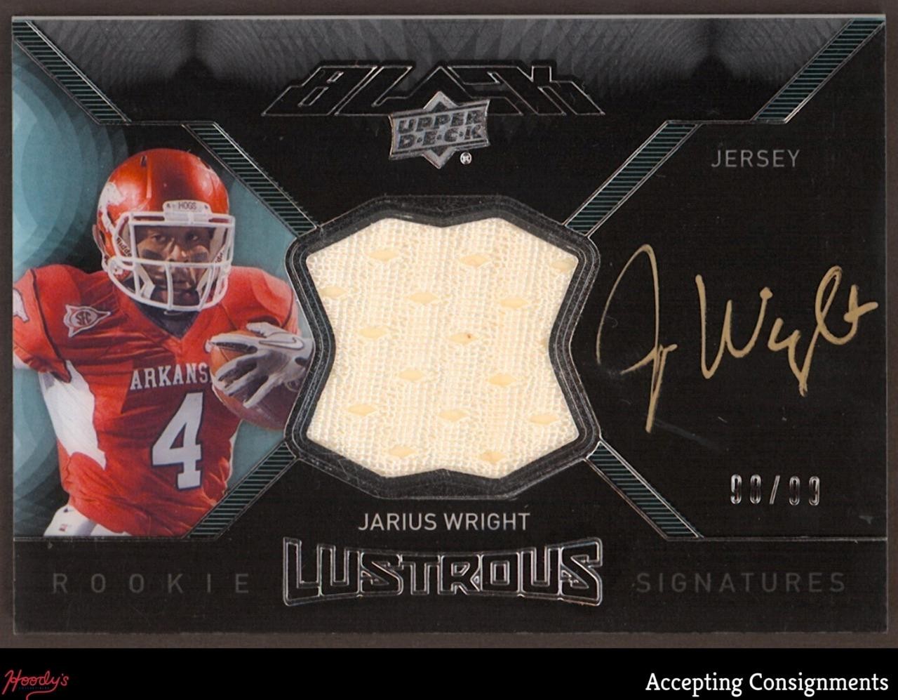 Jarius Wright UD Black Lustrous Rookie Materials Signature #BRL28 Patch
