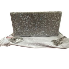 Silver Rhinestone Clutch Evening Bag Chain Strap De Blossom