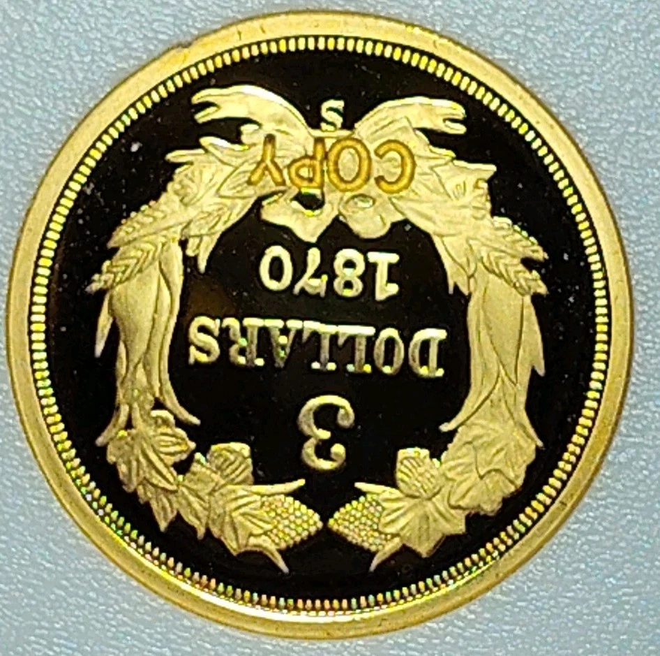 1870S Proof US 3 Three Dollar Gold Plated Coin Club Educational Piece - Image 4 of 4