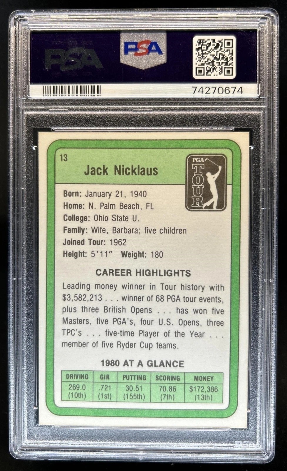 Jack Nicklaus Signed Auto 1981 Donruss Golf 13 Rookie Card PSA 8 RC PGA HOF view 2