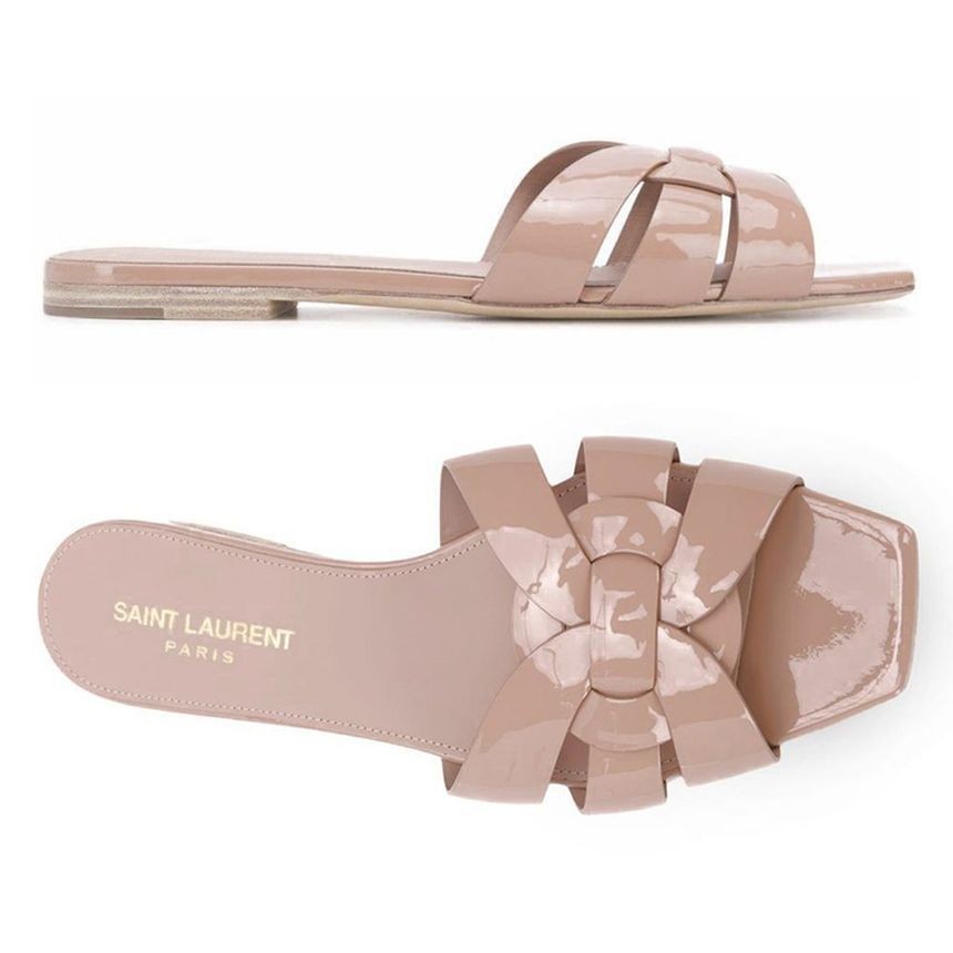 Saint Laurent sandali piatti omaggio rosa beige 46529681