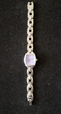 Timex Silver Tone Watch Purple Dial Link Band 5.75'' Max Size New Battery