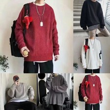 Collarless Pullover Men Knitted Sweater Knitted Texture Loose Fit Regular Length