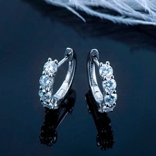 3Cttw D/VVS1 Round Cut Moissanite Huggie Hoop Earrings Women 925 Sterling Silver
