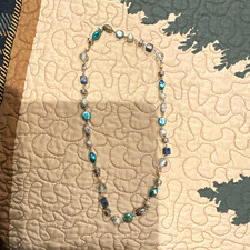 Silver Tone Blue Clear Round Beaded Crystal Glass Necklace