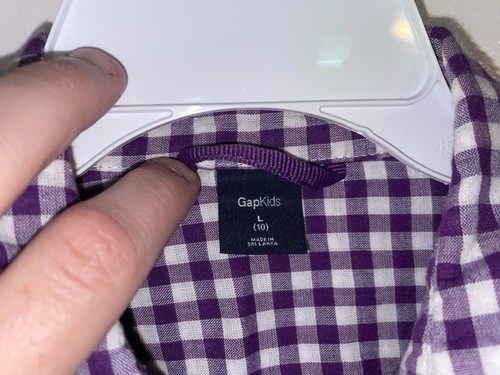 Gap Kids Shirt Boy’s L Large 10 Purple White Check L/S Button Up EUC - Picture 2 of 3