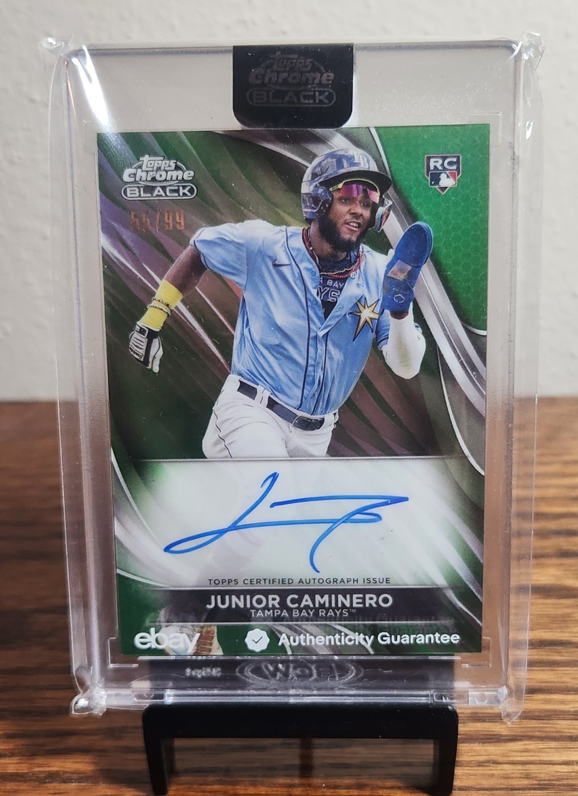 2024 Topps Chrome Black Junior Caminero Rookie Auto Green Refractor /99 CBA-JCA