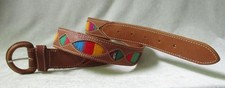 Vintage Leather w Insets Belt Women's S-M Colorful Guatemala Weaving Tribal Boho