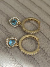 18k Gold Plated Sterling Silver Turquoise Heart Crystal Earrings. UK Seller