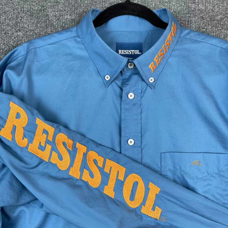Resistol Men’s Western Button-Down Shirt XL Blue Embroidered Logo Long Sleeve - Image 4 of 4