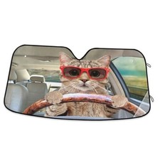 Fun Cute Cat Driving Car Windshield Sun Shade Foldable UV 55x27.6 inch multi 15