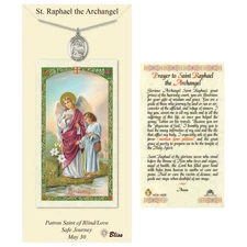 Pewter Saint Raphael the Archangel Pendant Necklace 18" Inch Chain & Prayer Card