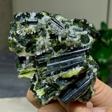 336G Rare!! Natural green tourmaline quartz crystal cluster mineral specimen
