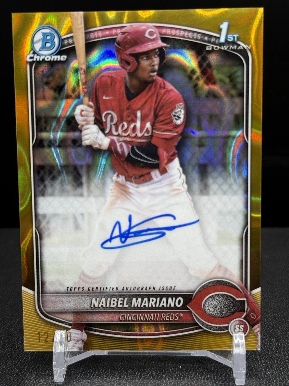 2025 Bowman Chrome Prospect Auto 1st Gold Lava #CPA-NM Naibel Mariano /50