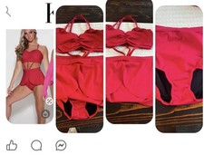 Kelle Women s Red 2-Piece Dance Costume Set Bandeau Top Skirted Briefs