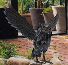 Solar Owl Decoy Sculptures Statues Halloween Decoration Standing Metal Owl Det