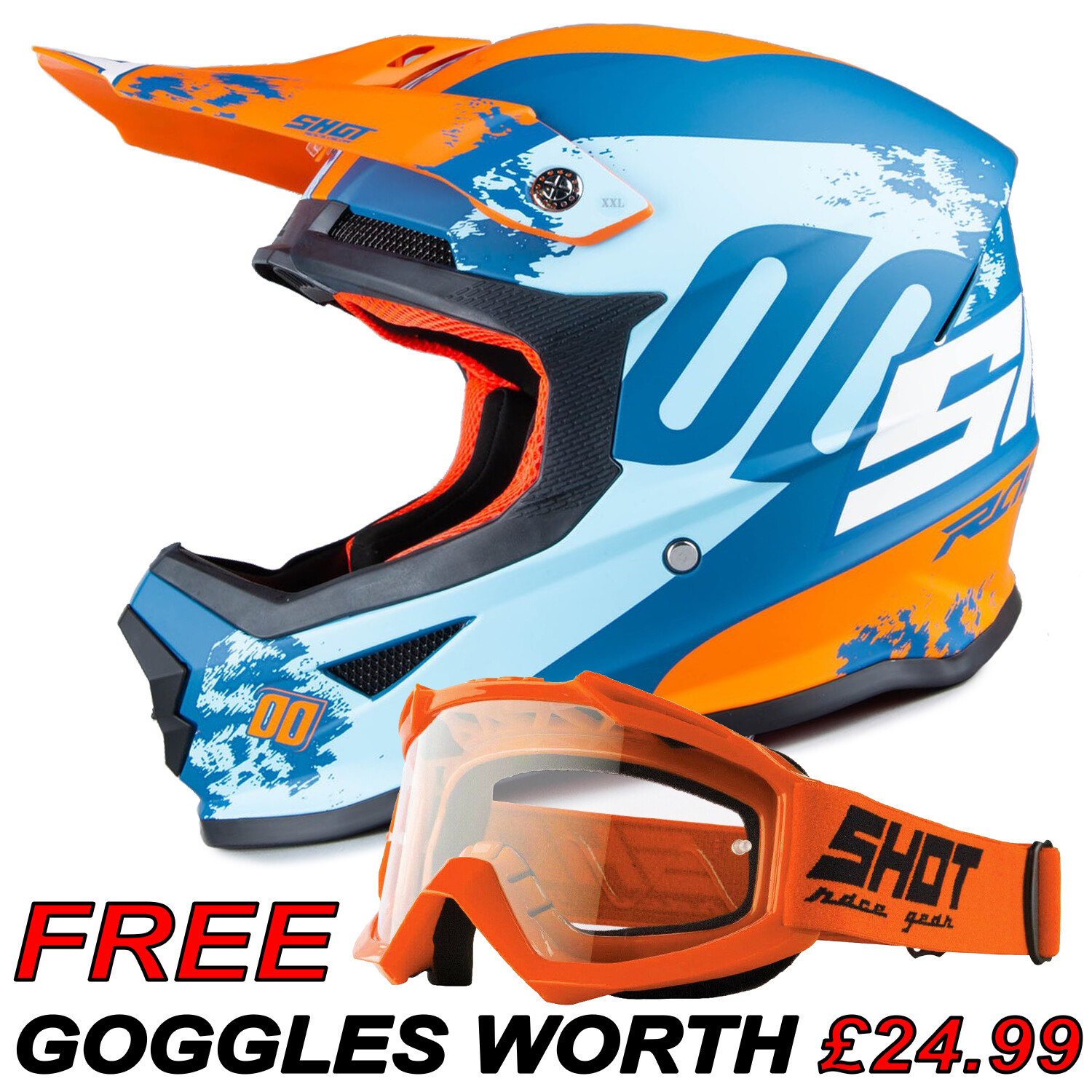 NUOVA inquadratura Ultimate CASCO MOTOCROSS MX Blu Neon KTM Arancio + gratis occhiali MX