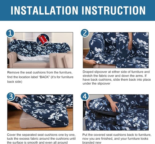 Luxurious Navy Sofa Covers - 3 Piece Velvet Slipcovers for Loveseat Protection - Picture 9 of 9