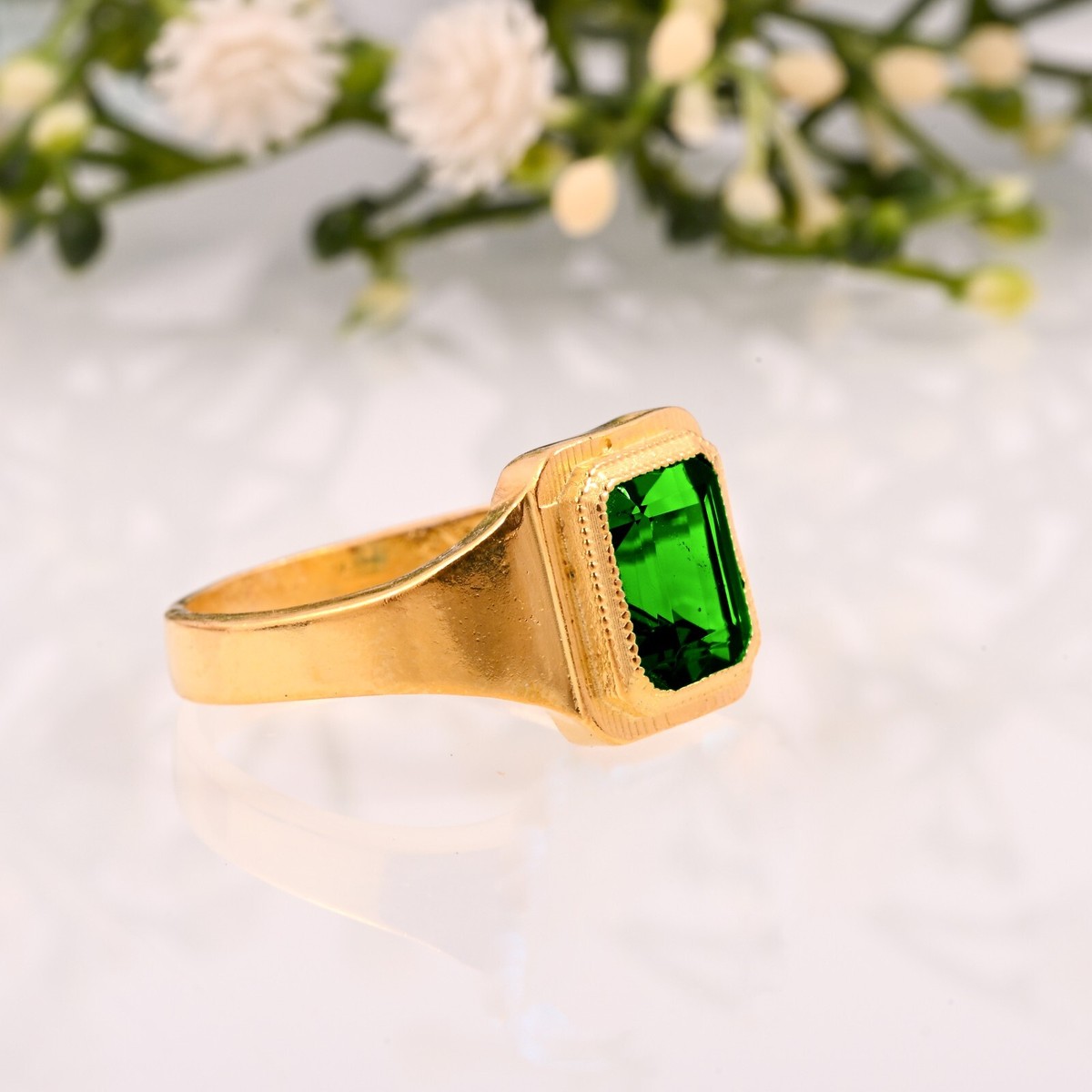 Lab Created Emerald AAA Quality Ring 925 Sterling Silver Gold