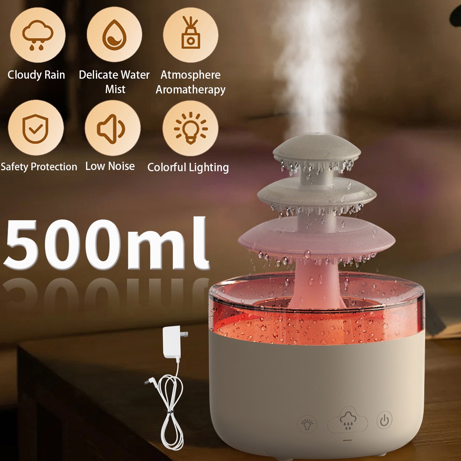 Portable Rain Cloud Humidifier with Night Light and Aromatherapy Diffuser  -image