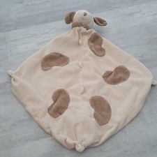 Lovey Tan Puppy Dog Security Blanket Hearts Soft Toy 12" x 12" Baby Infant