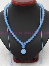 Natural Light Blue Brazilian Aquamarine Gems Round Pendant Necklace 18" AAA