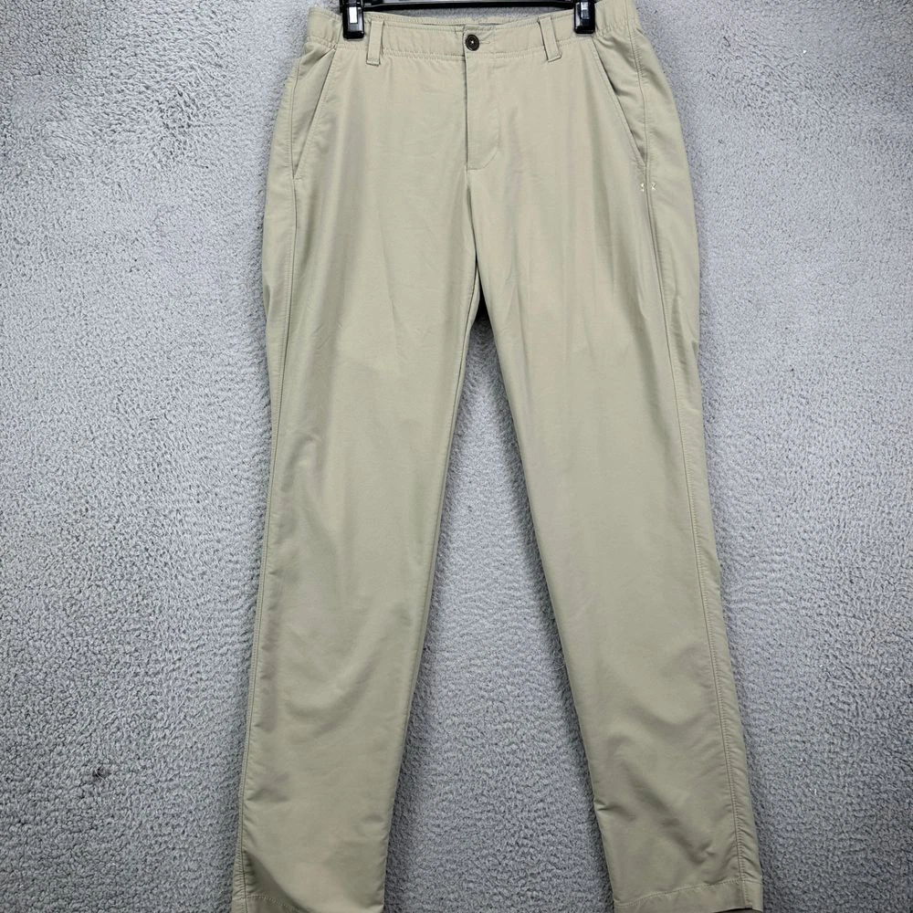 Under Armour Hiking Pants Mens 32X32 Beige Nylon Blend Straight Leg Pocket Logo