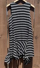 ALC Women Size 8 Fain Silk Handkerchief Hem Midi Dress Black Striped Sleeveless