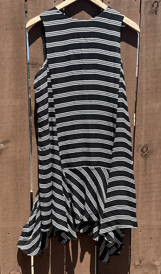 ALC Women Size 8 Fain Silk Handkerchief Hem Midi Dress Black Striped Sleeveless