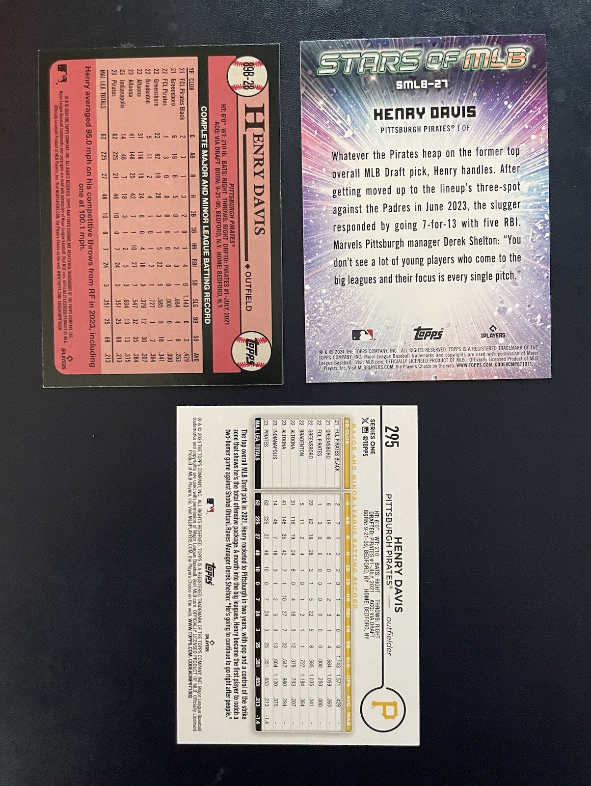2024 Topps Henry Davis Rookie 3 Card Lot Silver Crackle Foil, Base, Stars Of MLB