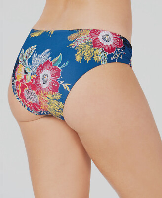 $48 Soluna Women's Blue Shirred Cutout Bikini Bottoms Swimwear