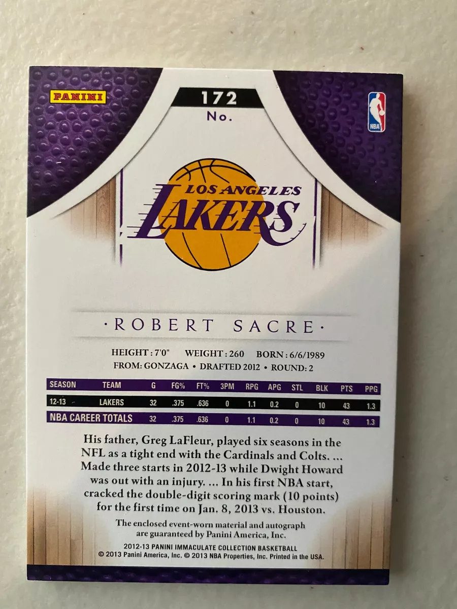 Robert Sacre Lakers rookie auto signed jersey patch card #93 ...