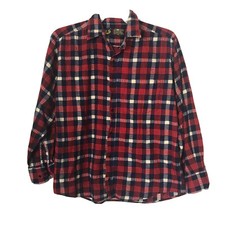 Long Trails Mens Flannel Button Up Shirt Red Blue Buffalo Plaid Long Sleeve L