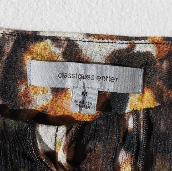 CLASSIQUES ENTIER 橙色花卉印花弹力丝绸针织荷叶边衬衫上衣,尺寸 M — 第 4/4 张图片