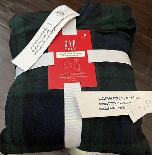 Gap Girls Hoodie & Jogger Pajama Set Blackwatch Plaid NWT Size 8 (medium) - Picture 2 of 2