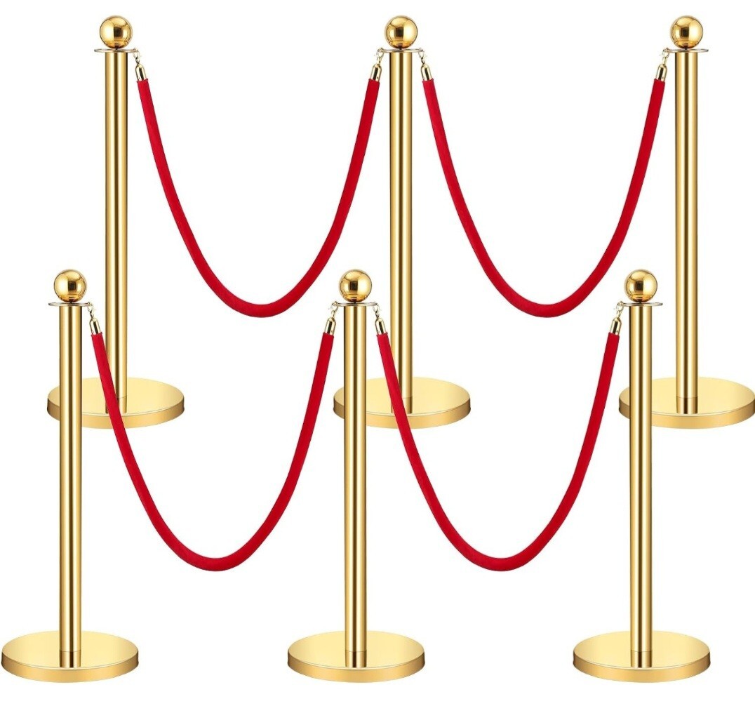 Postes de soporte poste de cola dorado con cuerda de terciopelo barrera de control de multitudes para fiestas